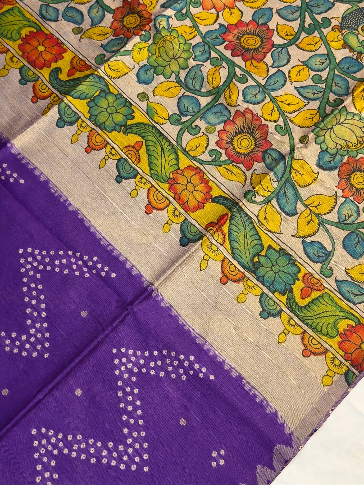 UTSAV BANARAS 404: Violet Saree with Chunari Buti Weave &amp; Kalamkari Printed Pallu