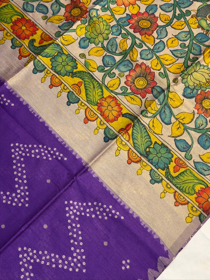 UTSAV BANARAS 404: Violet Saree with Chunari Buti Weave &amp; Kalamkari Printed Pallu