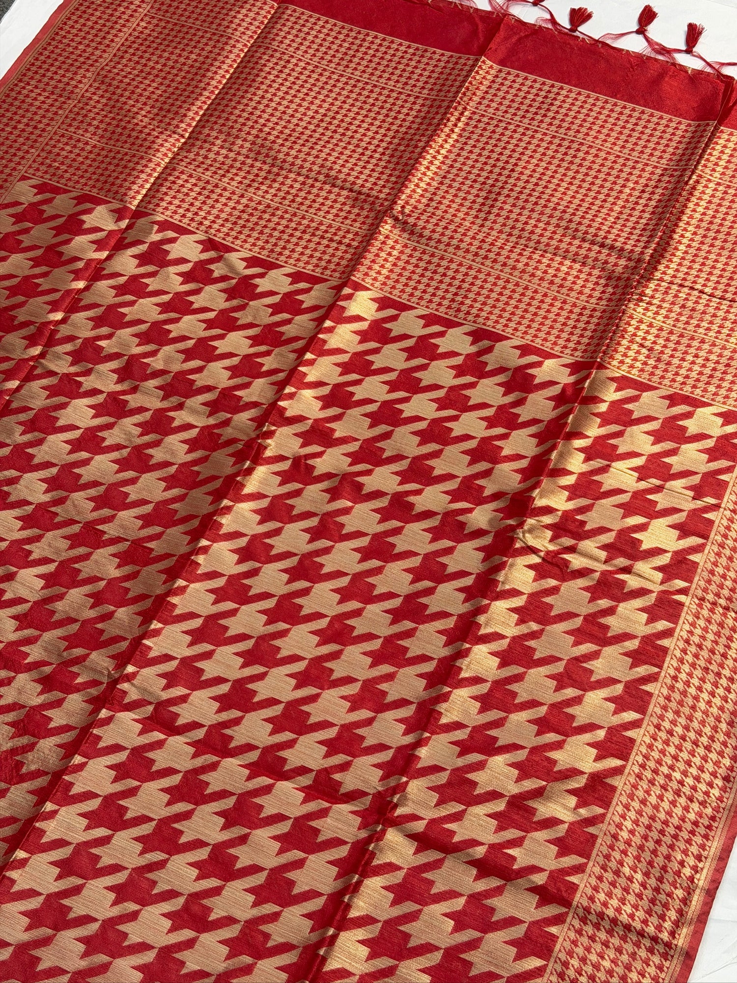 UTSAV BANARAS 401: Royal Red Gold Raw Silk Saree with Abstract Designer Weave
