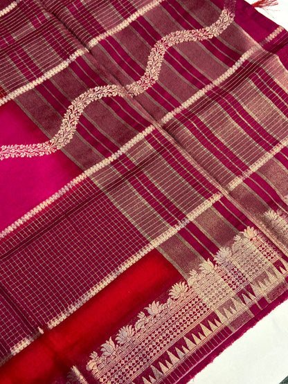UTSAV BANARAS 374: Multi Pink Tusser Raw Silk Saree with Laheriya Designer Weave