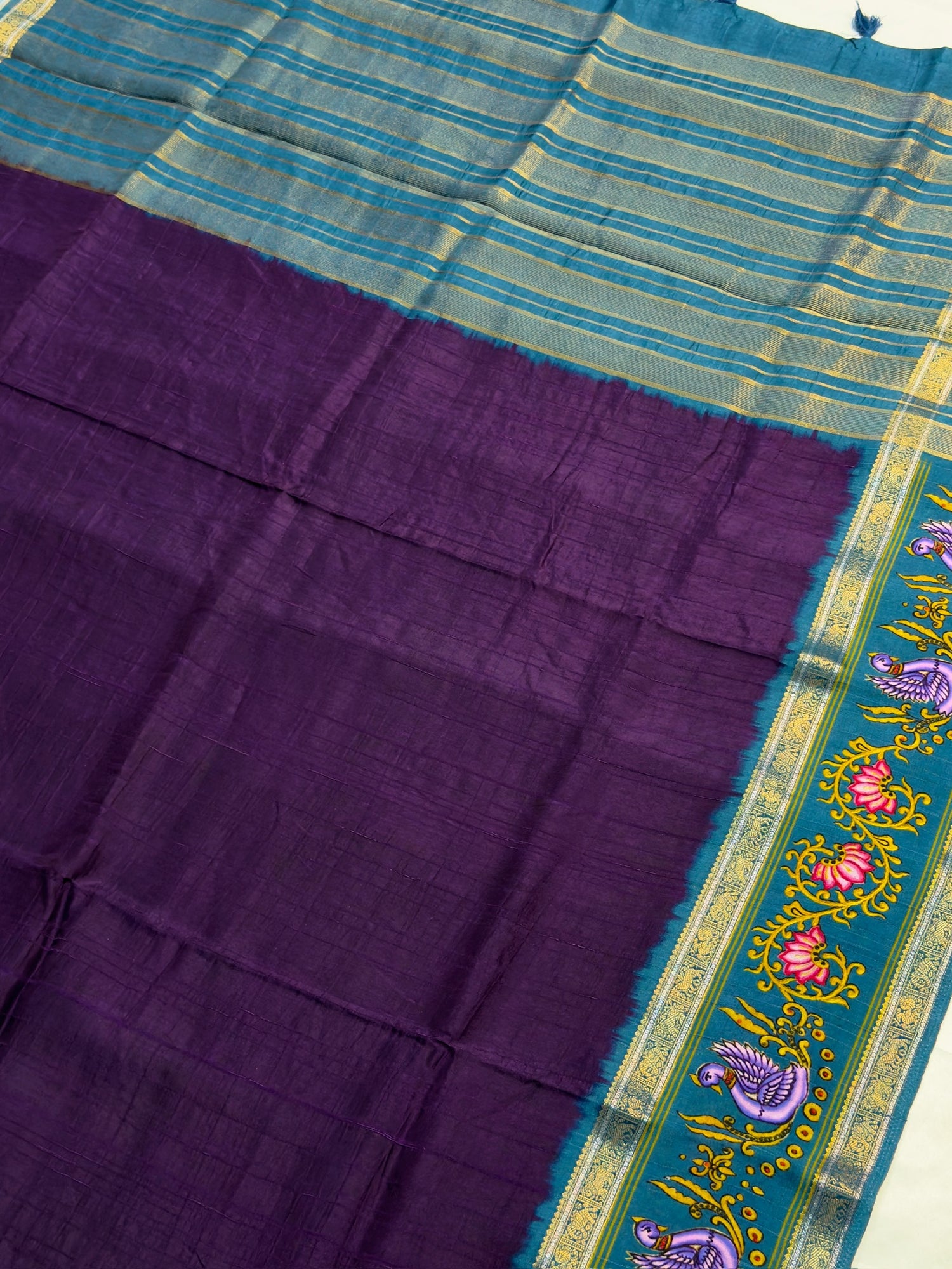 UTSAV BANARAS 290: Royal Deep Voilet Tussar Georgette Saree with Tanjore Artistry Border