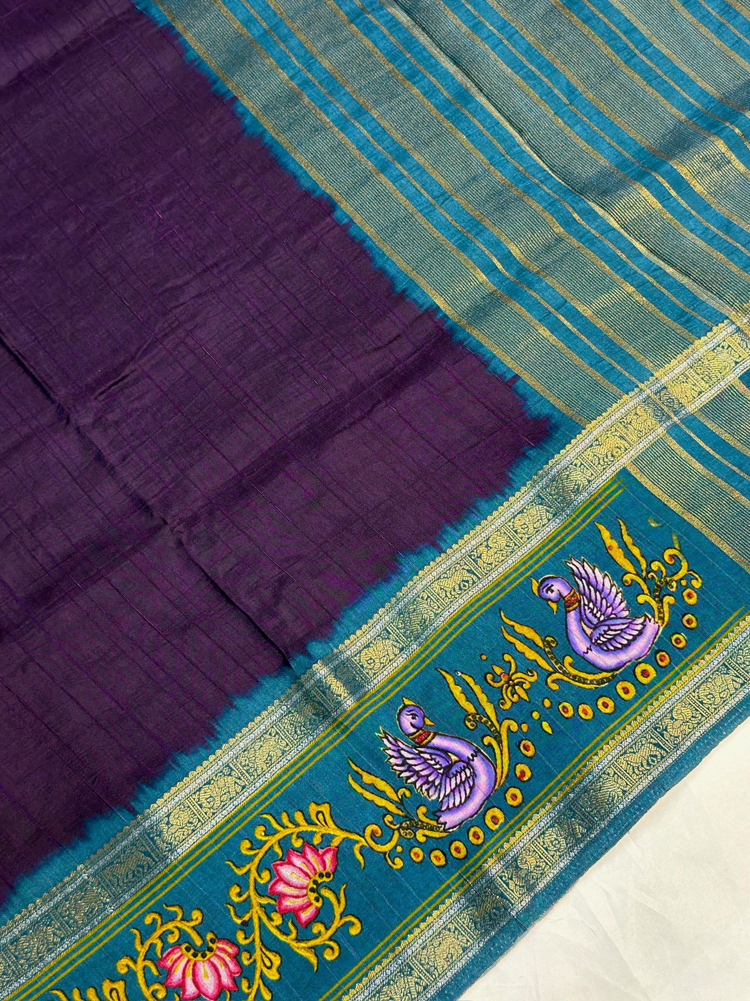 UTSAV BANARAS 290: Royal Deep Voilet Tussar Georgette Saree with Tanjore Artistry Border