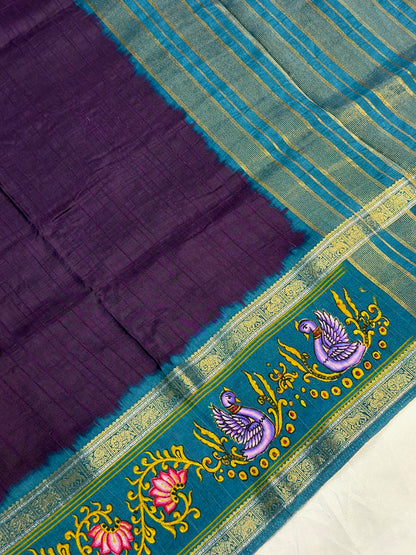 UTSAV BANARAS 290: Royal Deep Voilet Tussar Georgette Saree with Tanjore Artistry Border