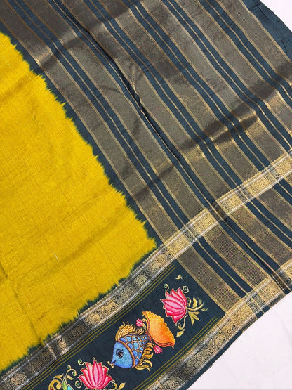 UTSAV BANARAS 372: Mustard Gold Tussar Georgette Saree with Tanjore Artistry Border