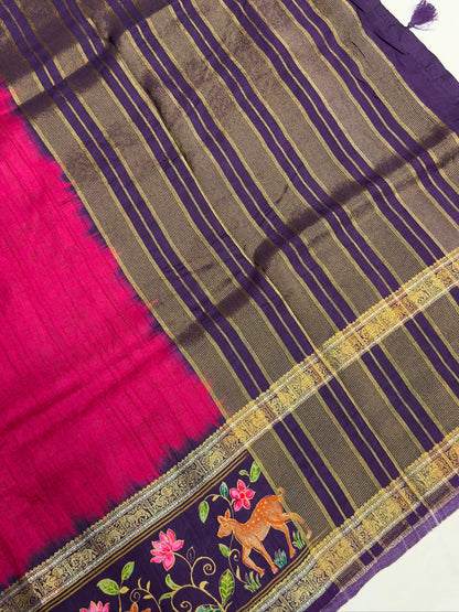 UTSAV BANARAS 289: Royal Magenta Tussar Georgette Saree with Tanjore Artistry Border