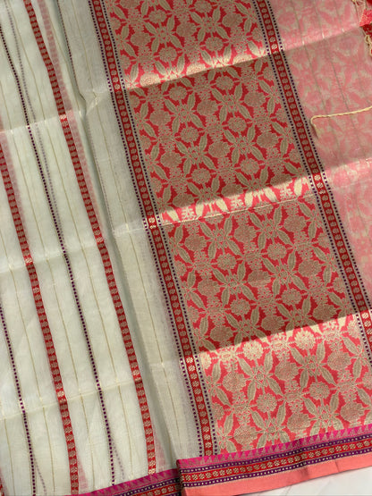 MANSI 170: Ivory Raw Silk Suit Set with Designer Woven Dupatta