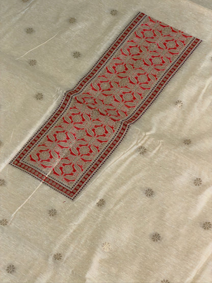 MANSI 170: Ivory Raw Silk Suit Set with Designer Woven Dupatta