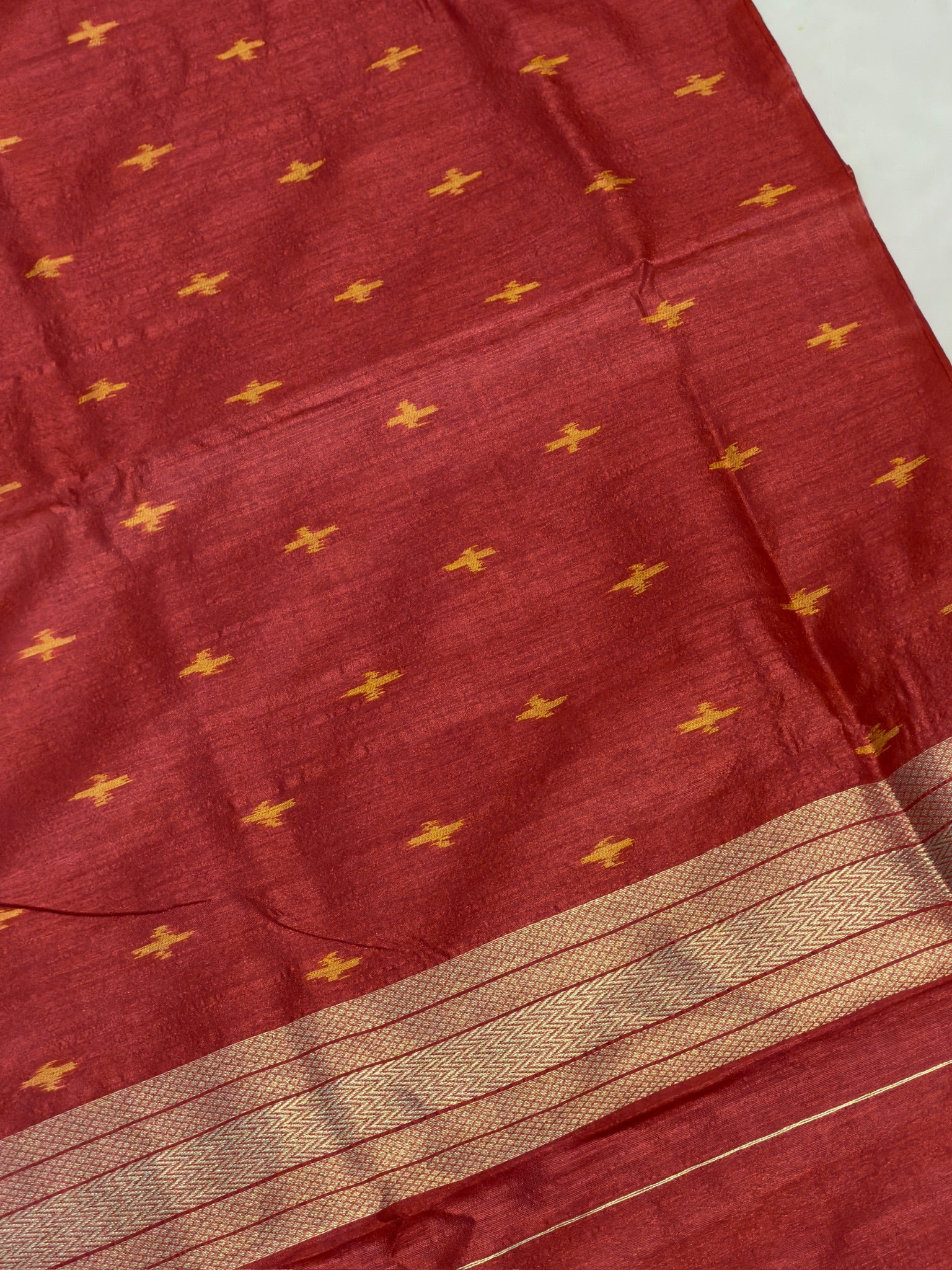 MANSI 166: Royal Red Raw Silk Suit Set with Orange &amp; Red Designer Dupatta