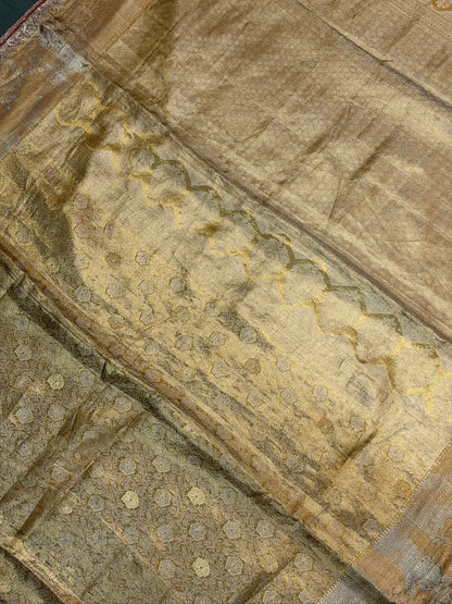 VIRASAT 414: Regal Gold Brocade Tissue Silk Saree with Hand Zardozi Border