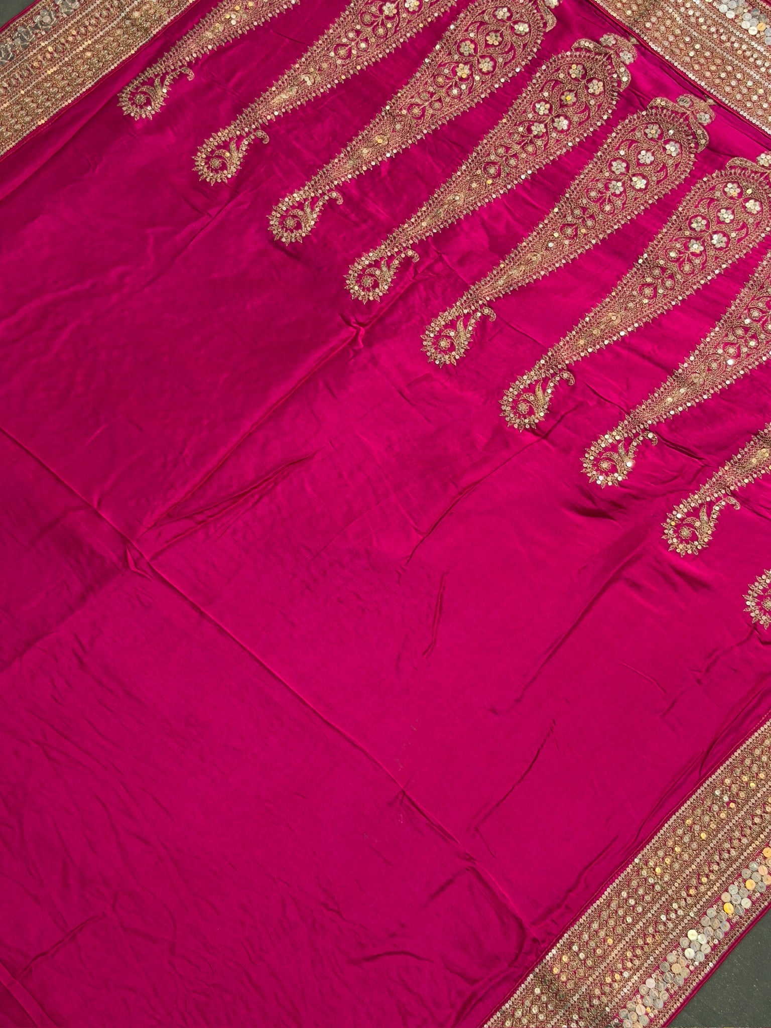 Virasat 397: Rich Pink Raw Silk Saree with Hand Zardozi Embroidery