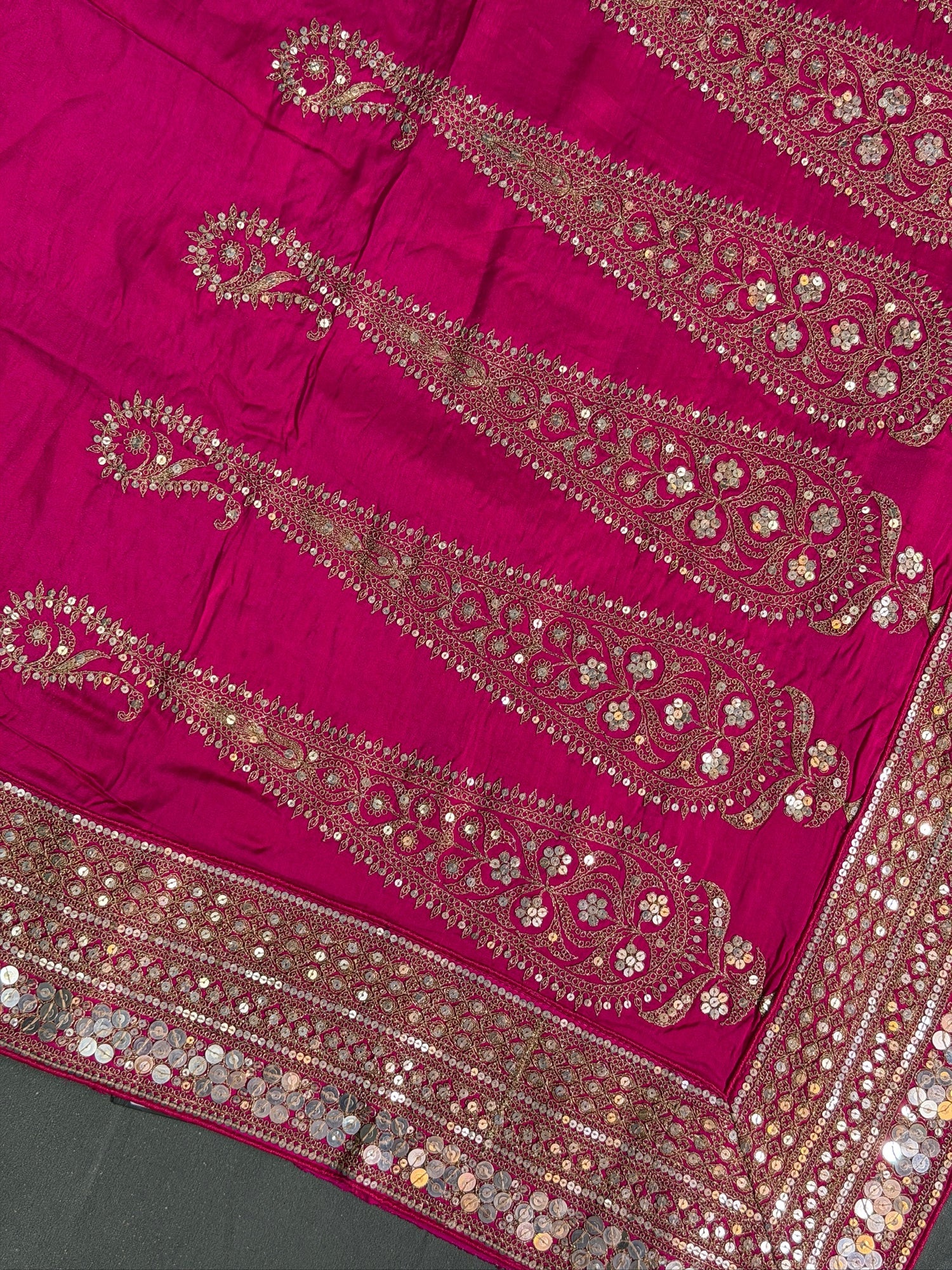 Virasat 397: Rich Pink Raw Silk Saree with Hand Zardozi Embroidery