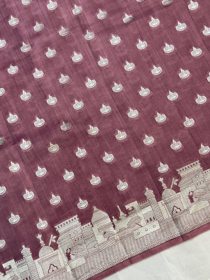 VIRASAT 404: Mauve Pink Pure Silk Saree with Silver Ghat Border &amp; Diya Motifs