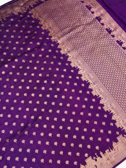 VIRASAT 403: Deep Purple Pure Silk Saree with Zari Ghat Design &amp; Diya Motifs