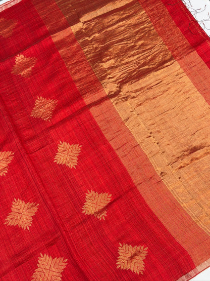 VIRASAT 353: Silk Mark Certified Pure Matka Silk Saree in Glittery Red with Zari Buta Design