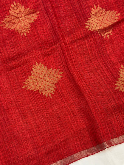 VIRASAT 353: Silk Mark Certified Pure Matka Silk Saree in Glittery Red with Zari Buta Design