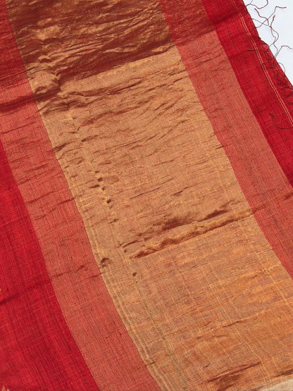VIRASAT 353: Silk Mark Certified Pure Matka Silk Saree in Glittery Red with Zari Buta Design