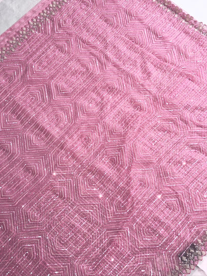 VIRASAT 412: Blush Pink Organza Silk Saree with Cutdana, Pearl &amp; Sequin Handwork