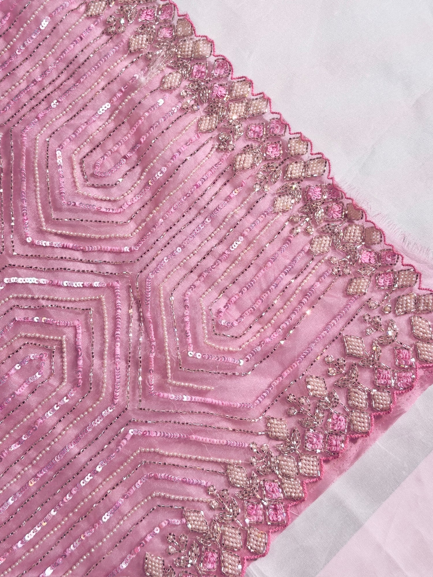 VIRASAT 412: Blush Pink Organza Silk Saree with Cutdana, Pearl &amp; Sequin Handwork