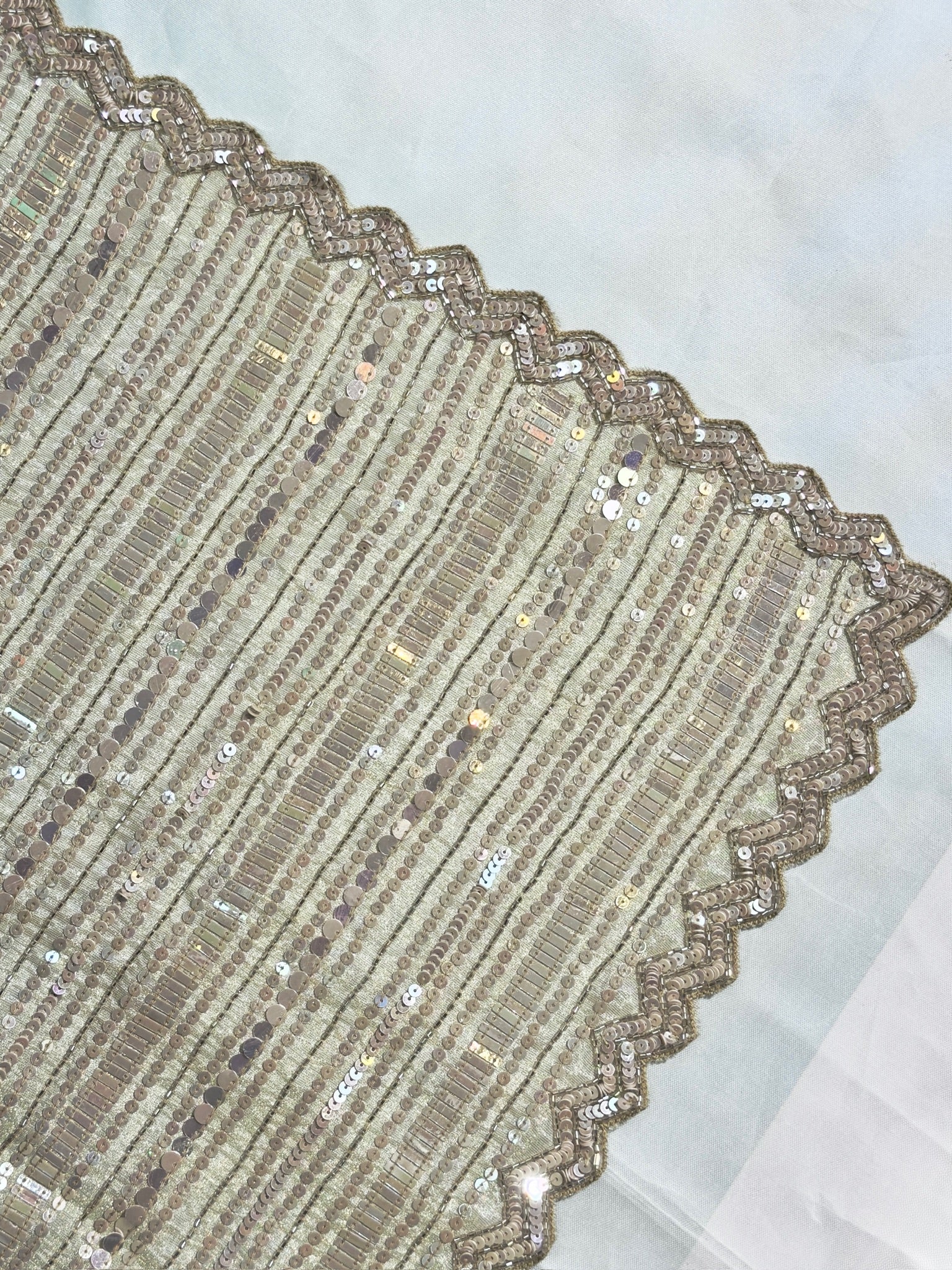 VIRASAT 413: Beige Tissue Organza Silk Saree with Cutdana, Pearl &amp; Sequin Handwork