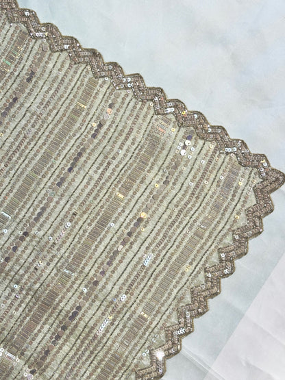 VIRASAT 413: Beige Tissue Organza Silk Saree with Cutdana, Pearl &amp; Sequin Handwork