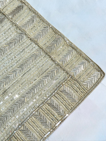 VIRASAT 411: Champagne Gold Tissue Organza Silk Saree with Cutdana, Pearl &amp; Sequin Handwork