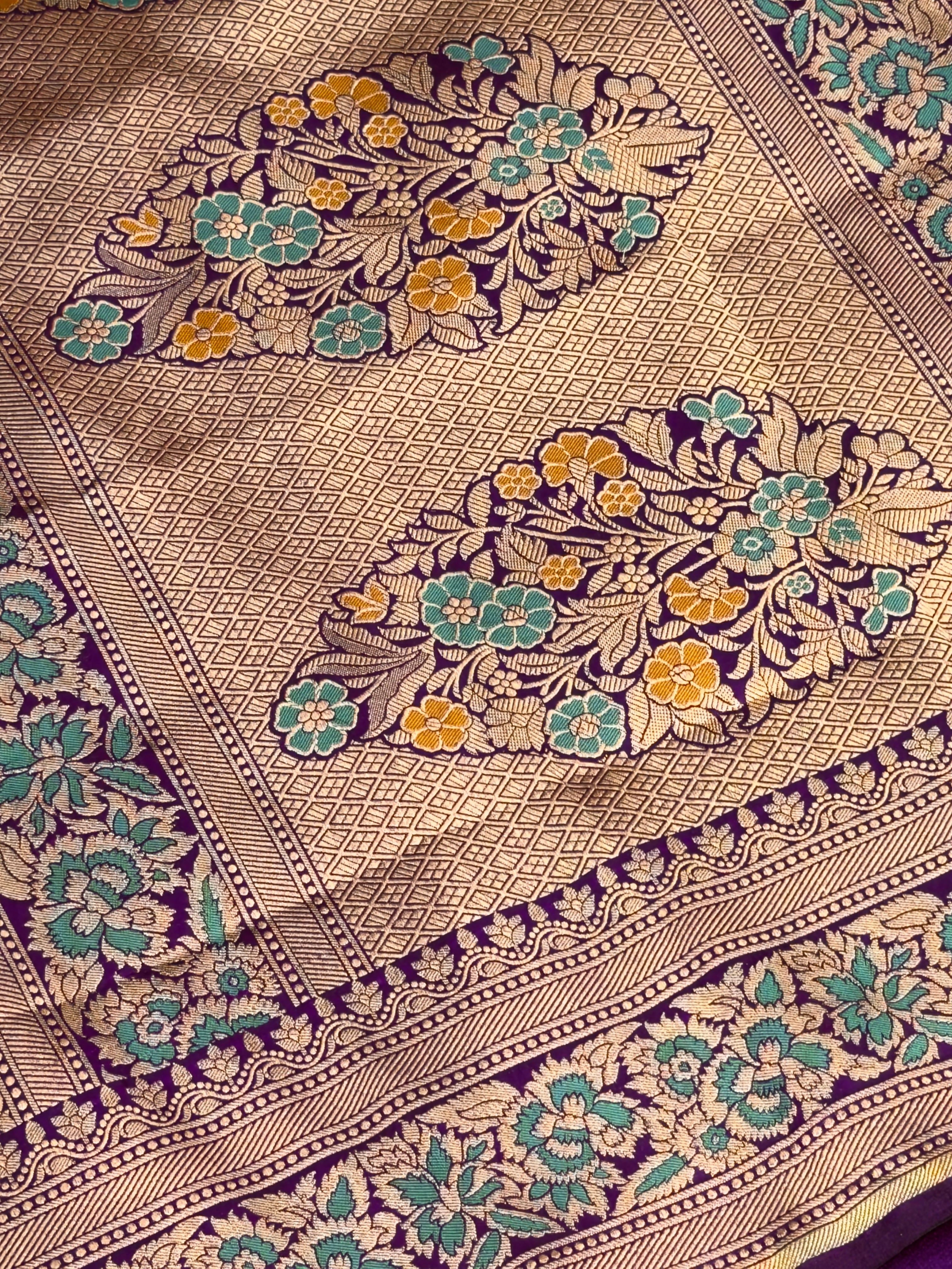 VIRASAT 419: Royal Purple Pure Handloom Floral Jaal Meenakari Saree | Silk Mark Certified