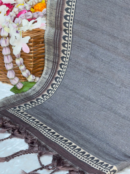 UTSAV BANARAS 385: Tussar Silk Saree Dusty Peach With Kiccha Work on The Pallu