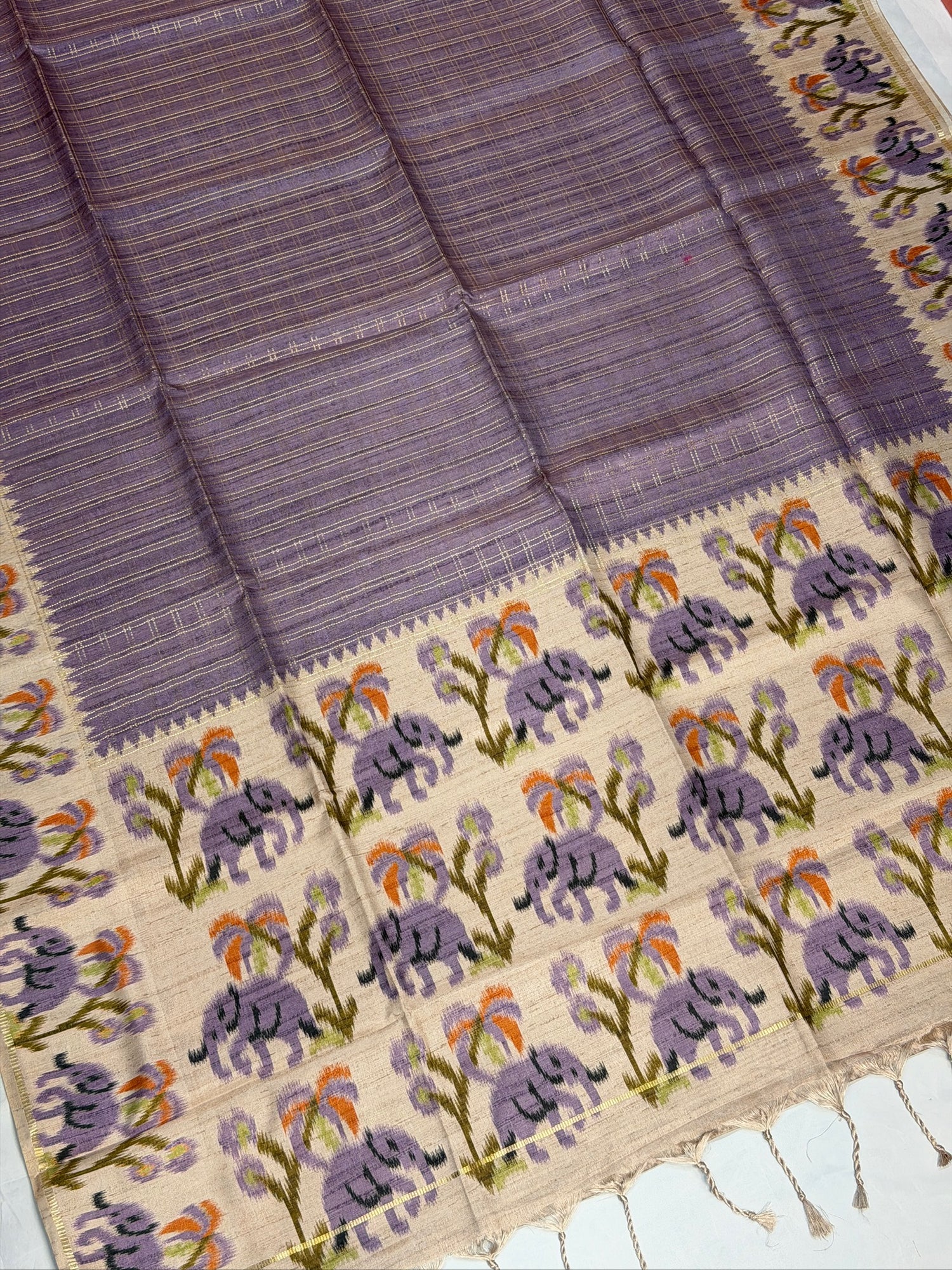 UTSAV BANARAS 393: Lavender Tussar Silk Saree With Zari Jacquard Check Line