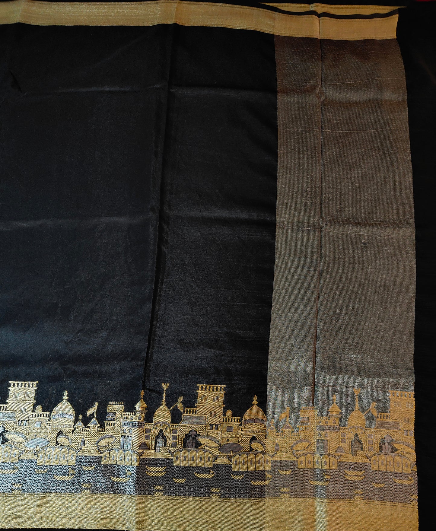 Black Kashi Ghat Pattern Banarasi silk saree