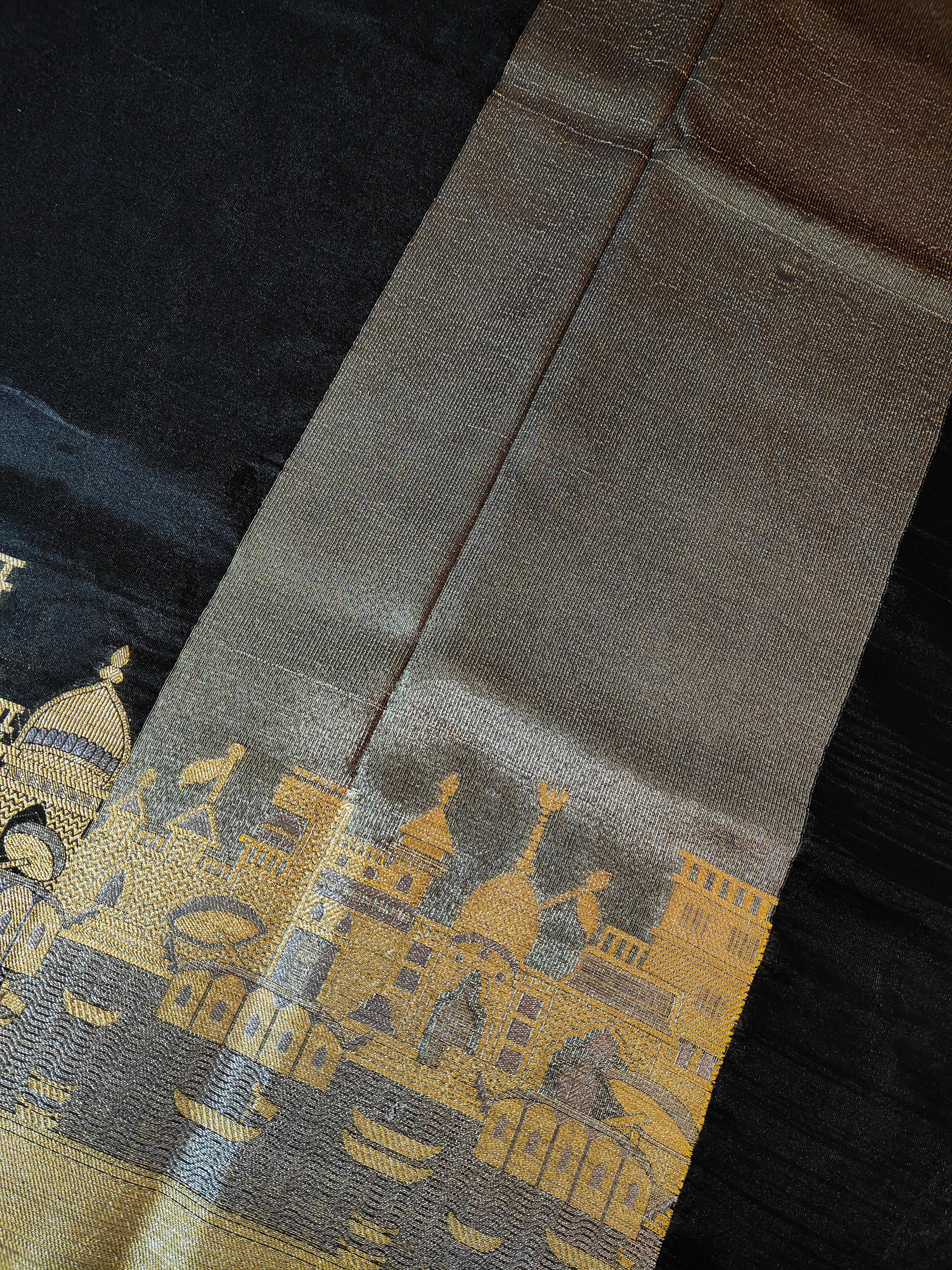 "UTSAV BANARAS 003" Banarasi Black Kashi Ghat Pattern Silk Saree