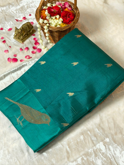 VIRASAT 371: Chocolate Brown Pure Mulberry Silk Saree with Zari Work
