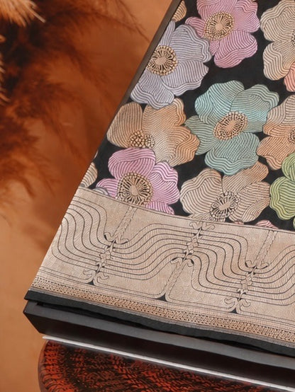 VIRASAT 425: Pure Handloom Katan Silk Meenakari Floral Saree – Inspired by the Timeless Elegance of Mrs. Nita M. Ambani