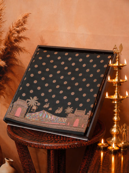 VIRASAT 429: Pure Silk Banarasi Saree with Heritage Ghat Border, Antique Zari Meenakari &amp; Polka Dot Weaving