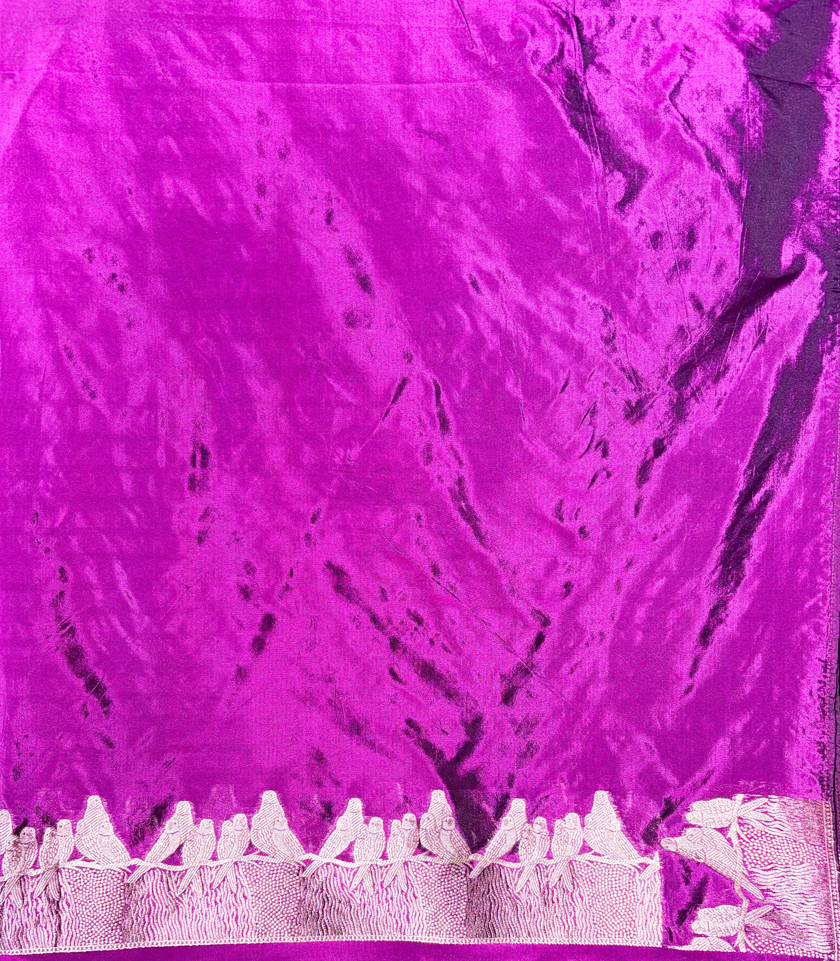 Waah Banaras 140: Deep Voilet Semi Katan Banarasi Saree with Gold Zari Buti &amp; Meenakari Border
