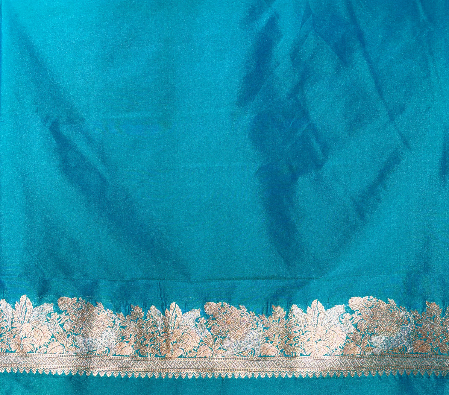 WAAH BANARAS 101: Ocean Blue Semi Katan Silk Saree with Classic Zari Motifs