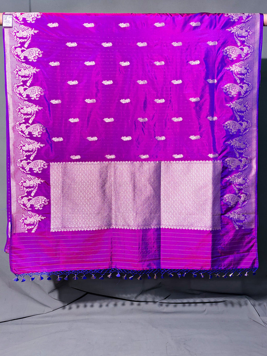 Waah Banaras 103: Stunning Dual Tone Purple Semi Katan Banarasi Saree with Sona Rupa Zari &amp; Heritage Peacock Border