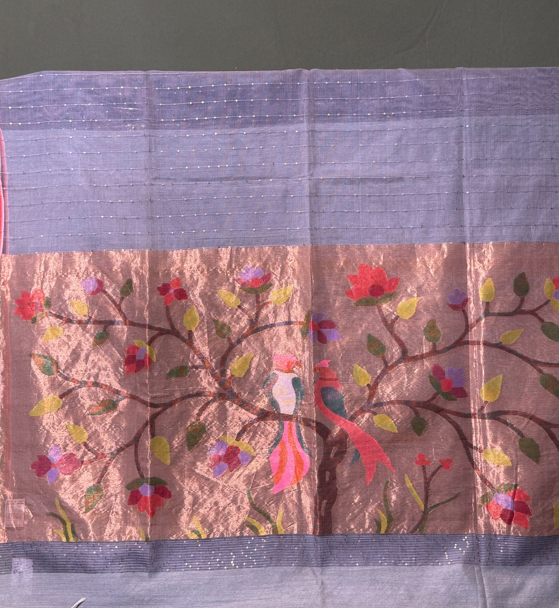 "Founder Choice 015" Banarasi Sophisticated Grey Jamdani Kora Silk Saree With Vertical Zari Stripes