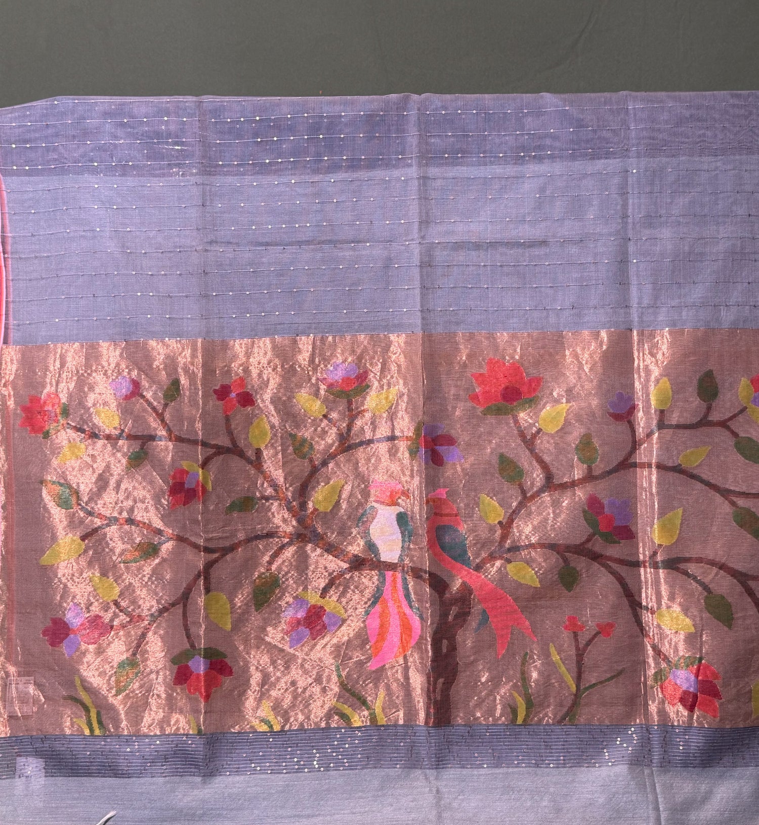 "Founder Choice 015" Banarasi Sophisticated Grey Jamdani Kora Silk Saree With Vertical Zari Stripes