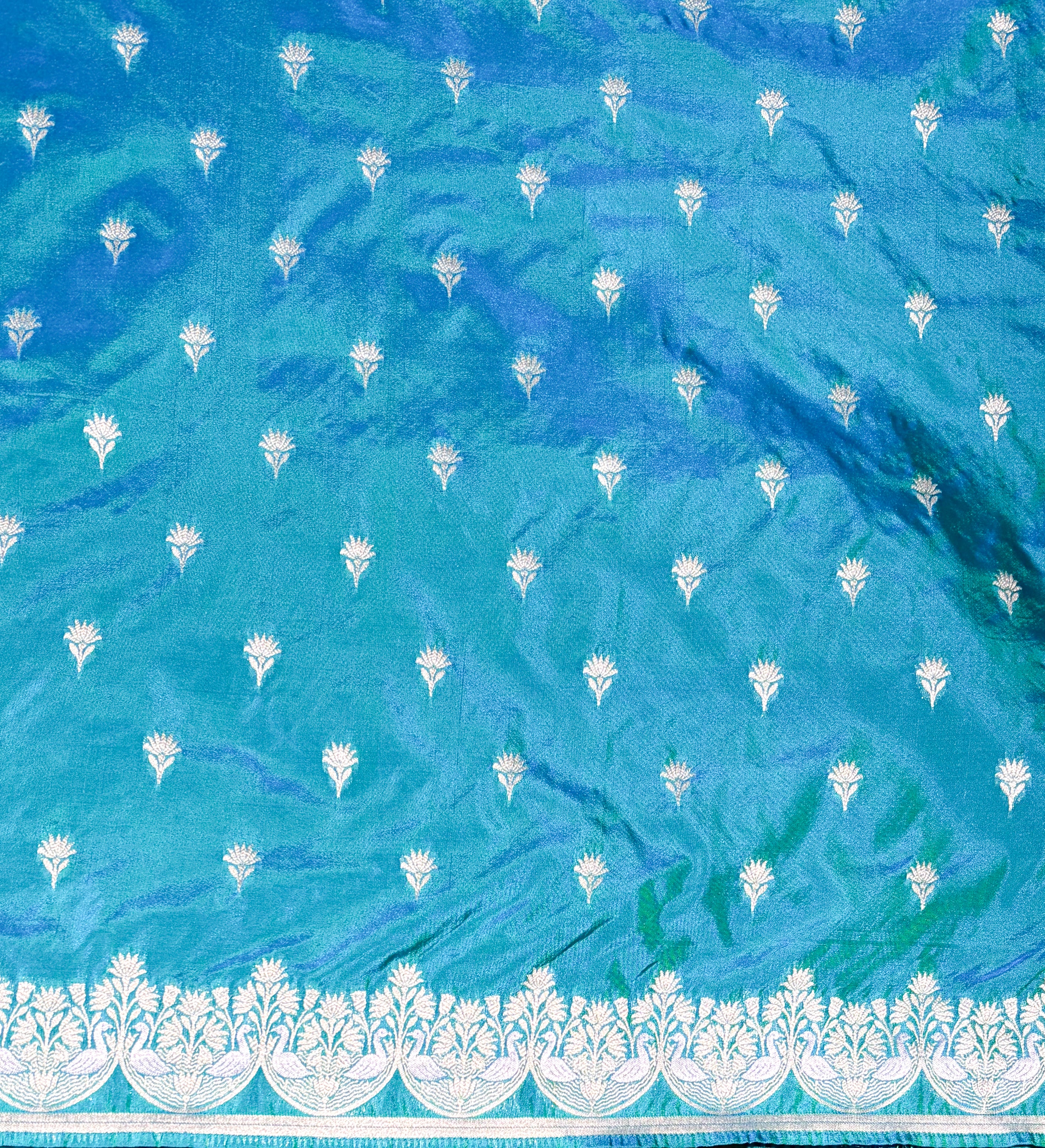 Waah Banaras 106: Turquoise Blue Semi Katan Banarasi Saree with Sona Rupa Zari Elegance