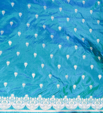 Waah Banaras 106: Turquoise Blue Semi Katan Banarasi Saree with Sona Rupa Zari Elegance