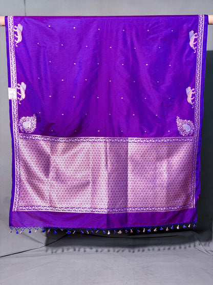 Waah Banaras 108: Royal Violet Semi Katan Banarasi Saree with Sona Rupa Zari &amp; Heritage Motifs