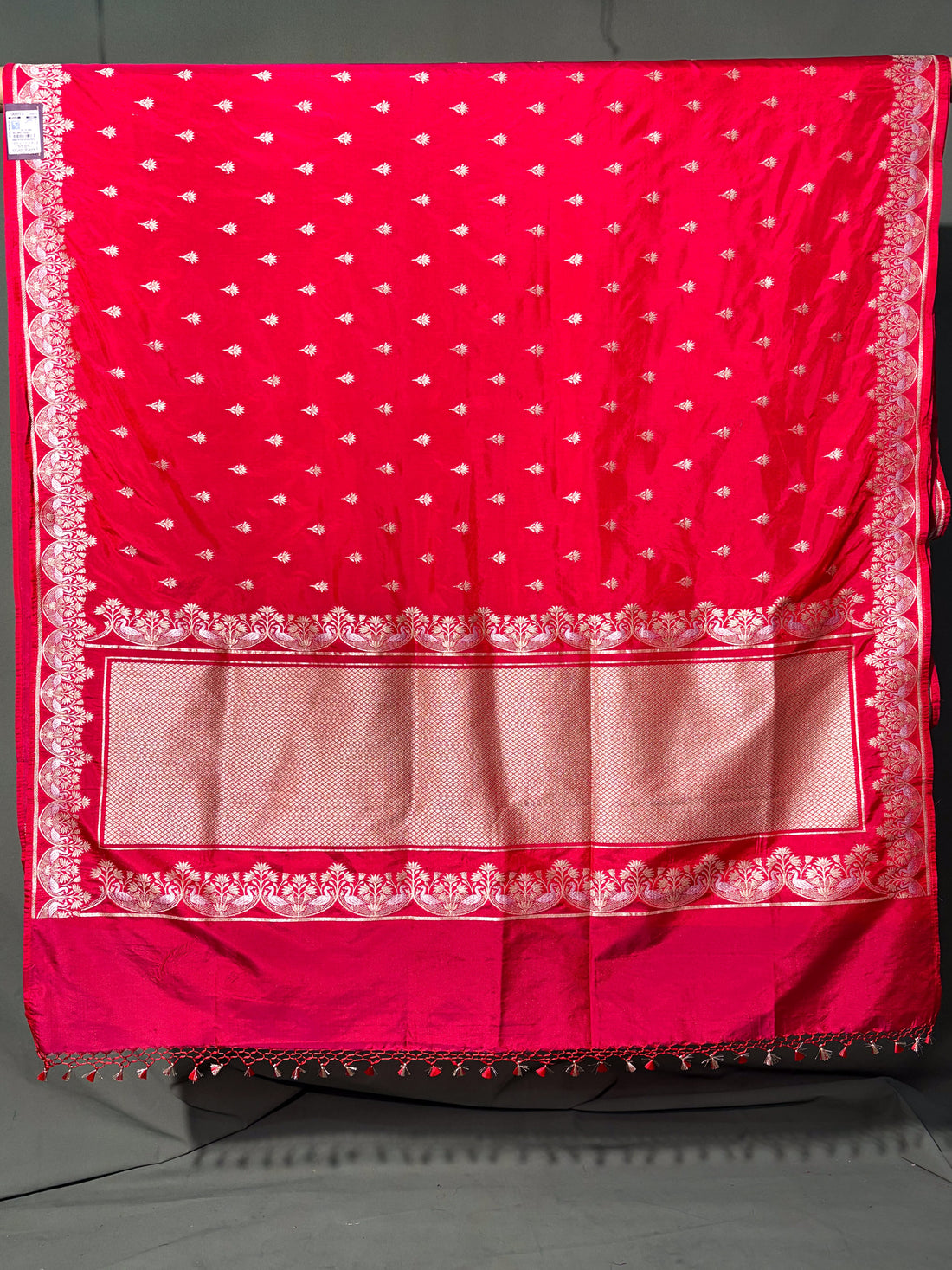 Waah Banaras 107: Crimson Red Semi Katan Banarasi Saree with Sona Rupa Zari Elegance