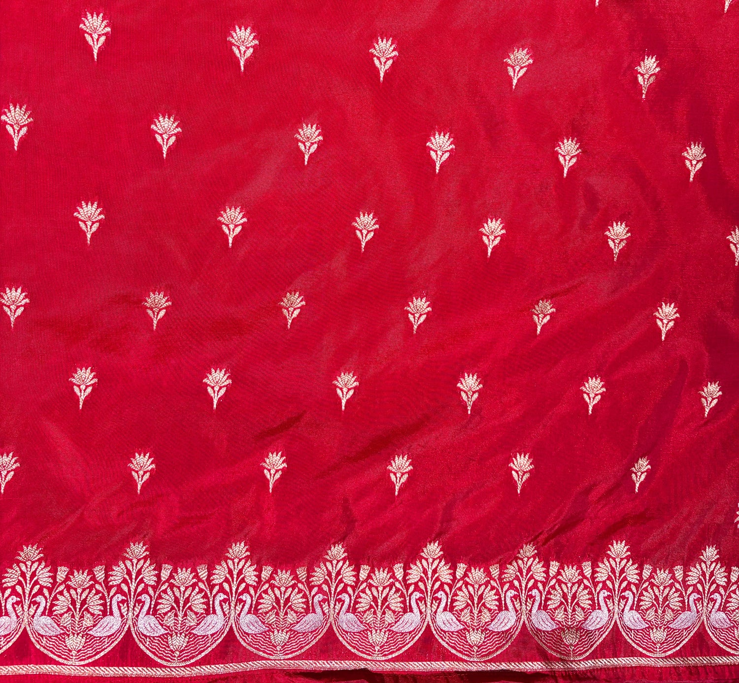 Waah Banaras 107: Crimson Red Semi Katan Banarasi Saree with Sona Rupa Zari Elegance
