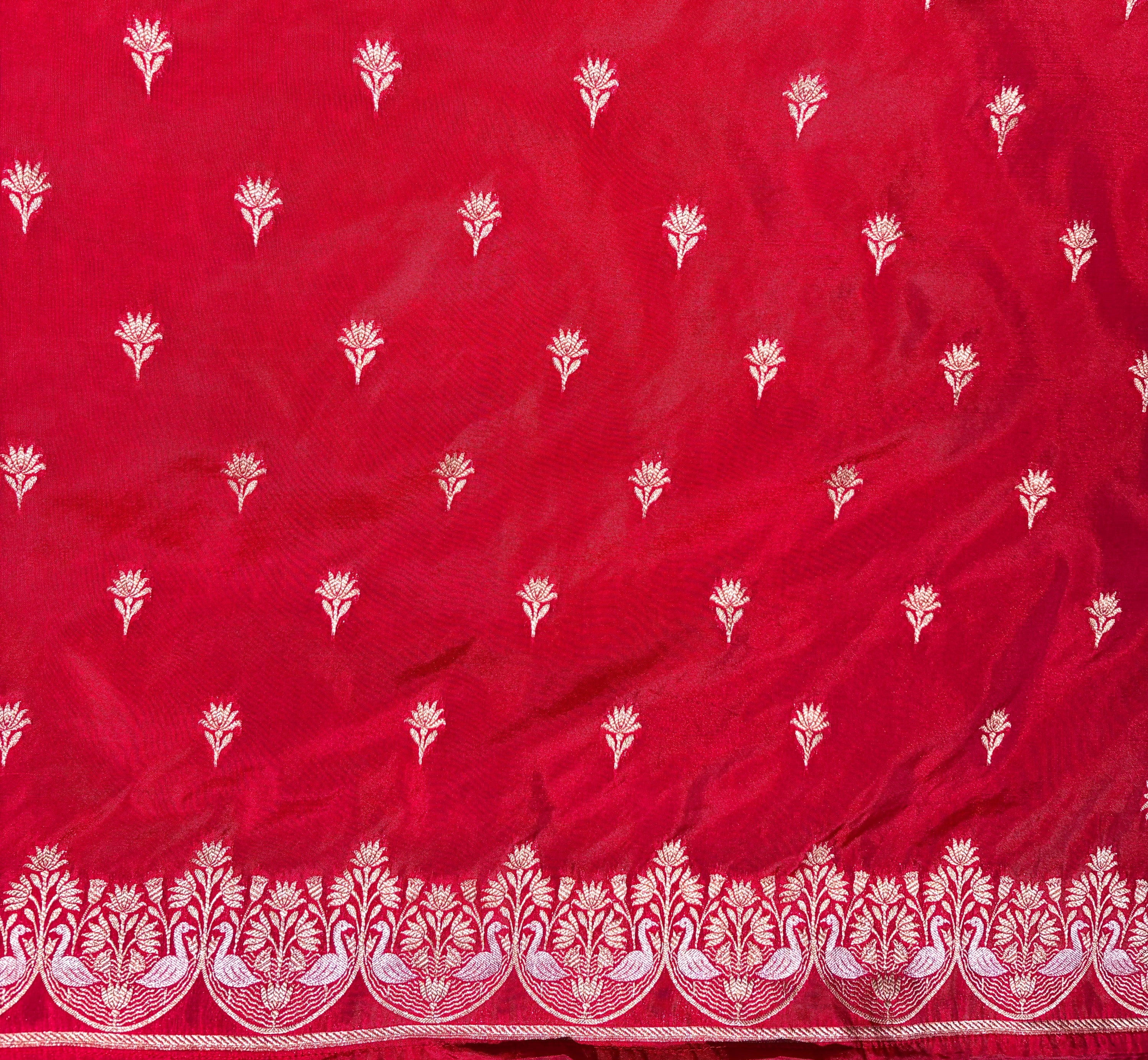 Waah Banaras 107: Crimson Red Semi Katan Banarasi Saree with Sona Rupa Zari Elegance