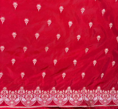 Waah Banaras 107: Crimson Red Semi Katan Banarasi Saree with Sona Rupa Zari Elegance