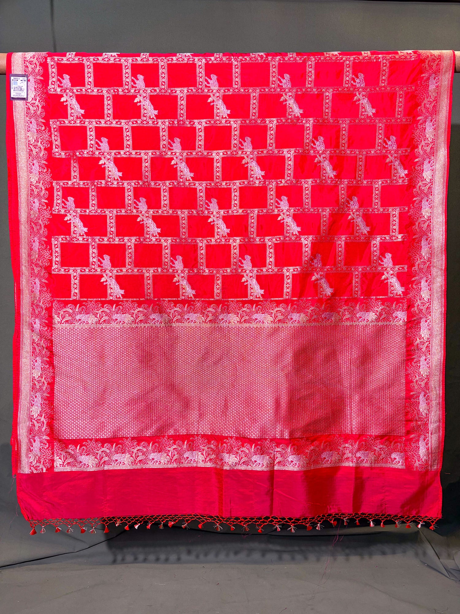 Waah Banaras 109: Royal Dual Tone Rust Red Semi Katan Banarasi Saree with Sona Rupa Zari &amp; Heritage Jaal Design