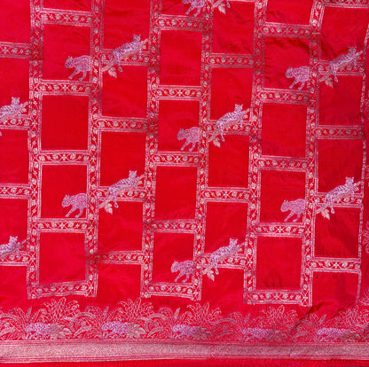 Waah Banaras 109: Royal Dual Tone Rust Red Semi Katan Banarasi Saree with Sona Rupa Zari &amp; Heritage Jaal Design
