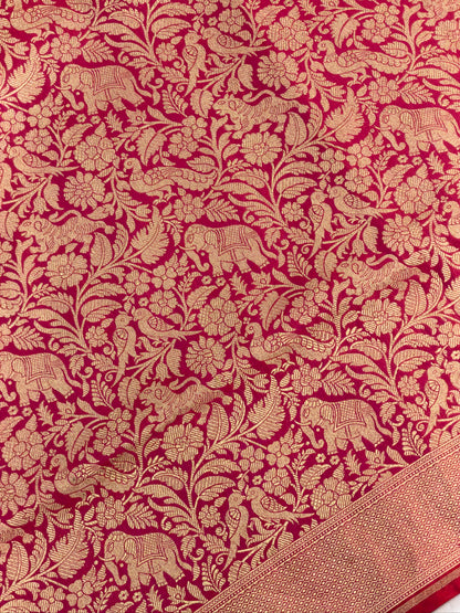 VIRASAT 431: Gajari Pink Pure Handloom Katan Silk Saree with Kadwa Zari Allover Buta &amp; Grand Banarasi Border