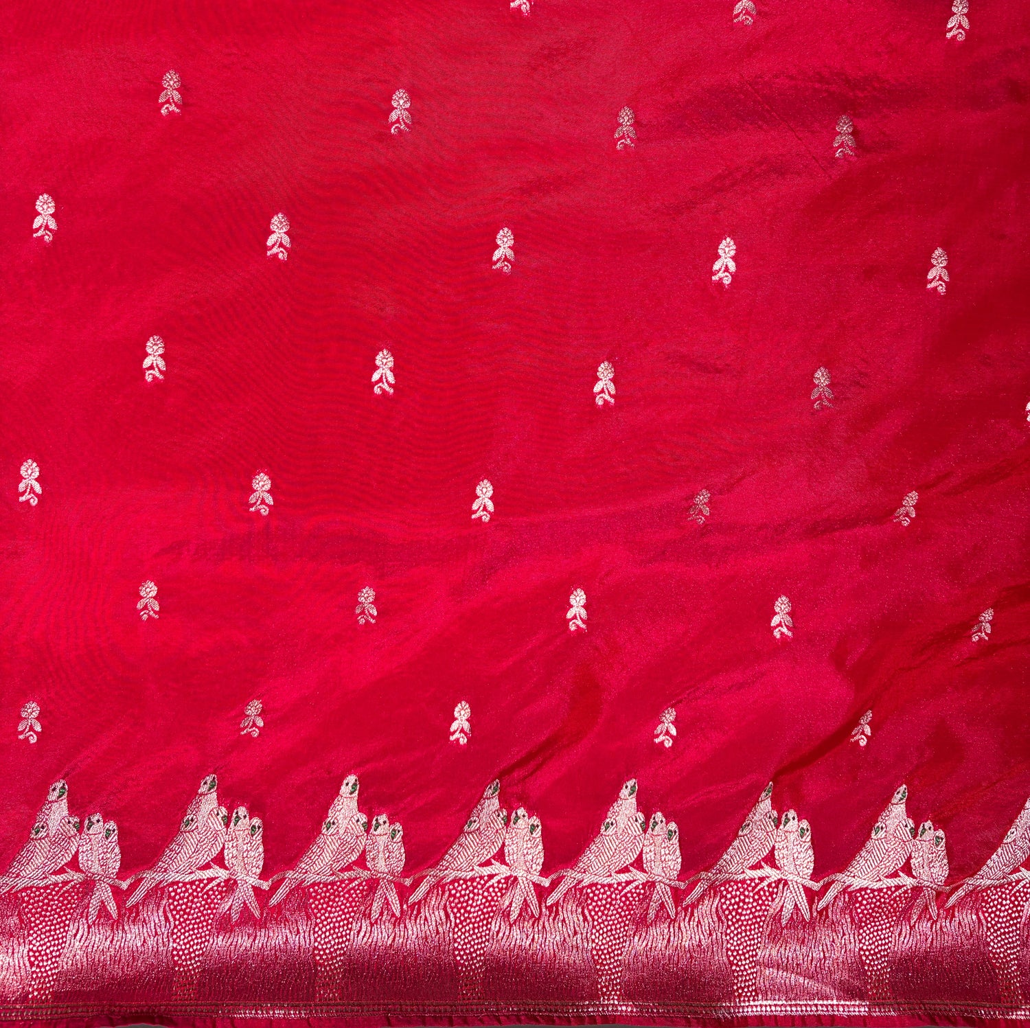 Waah Banaras 139: Pinkish Red Semi Katan Banarasi Saree with Gold Zari Buti &amp; Meenakari Border
