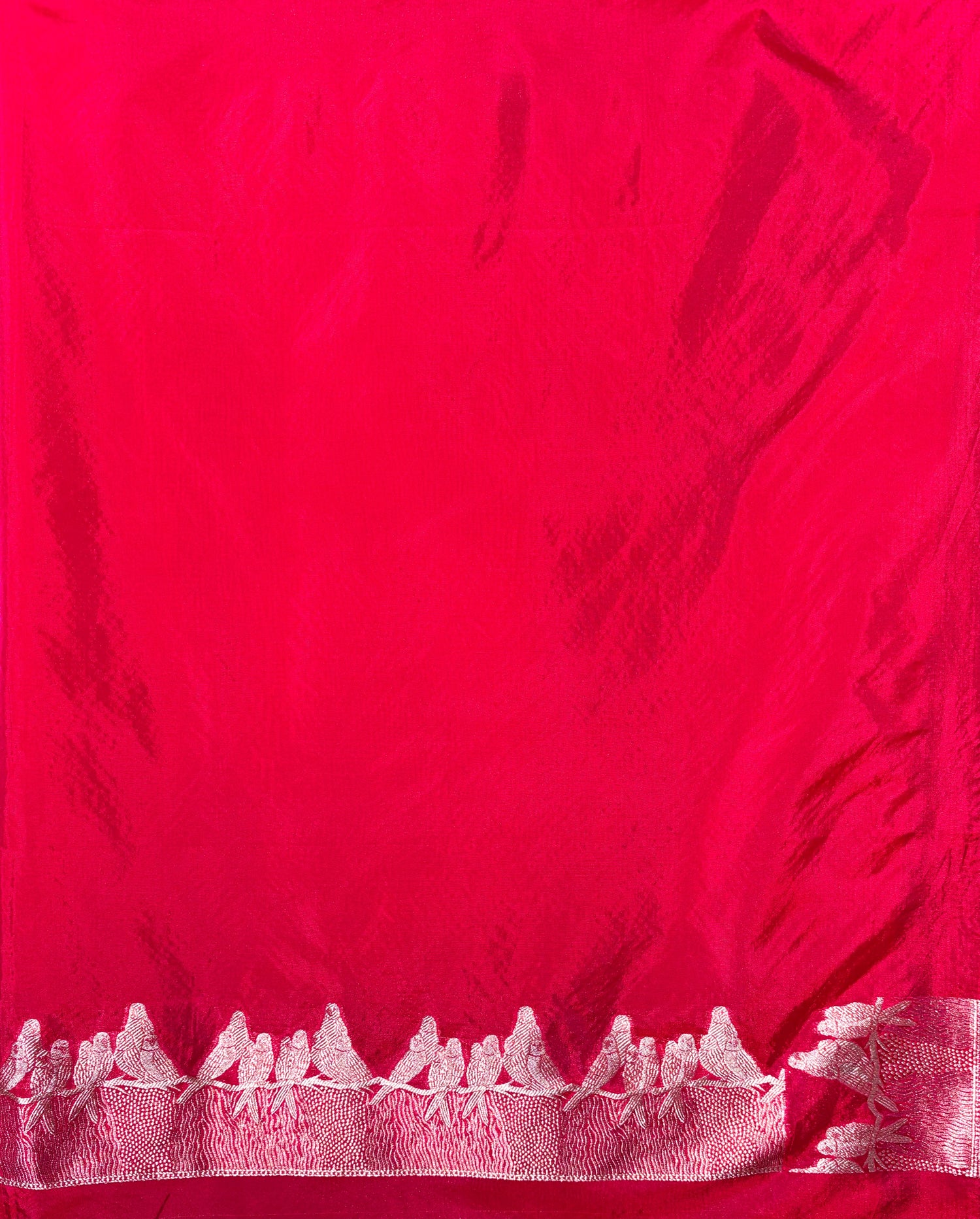 Waah Banaras 139: Pinkish Red Semi Katan Banarasi Saree with Gold Zari Buti &amp; Meenakari Border
